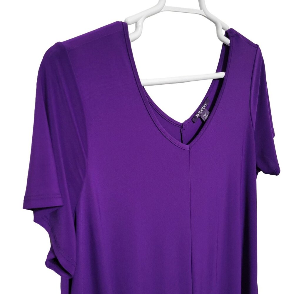 Roamans Size 22/24 1X Dress Stretch Jersey Full Swing Hem Long Purple - Picture 7 of 9